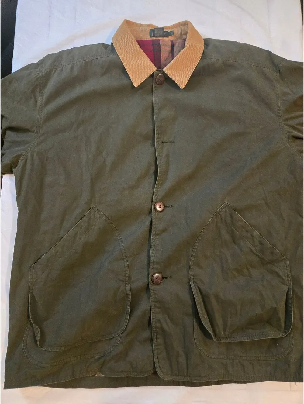 J.Crew Barn Jacket Olive Green Corduroy Collar Plaid Lined Chore Field Coat